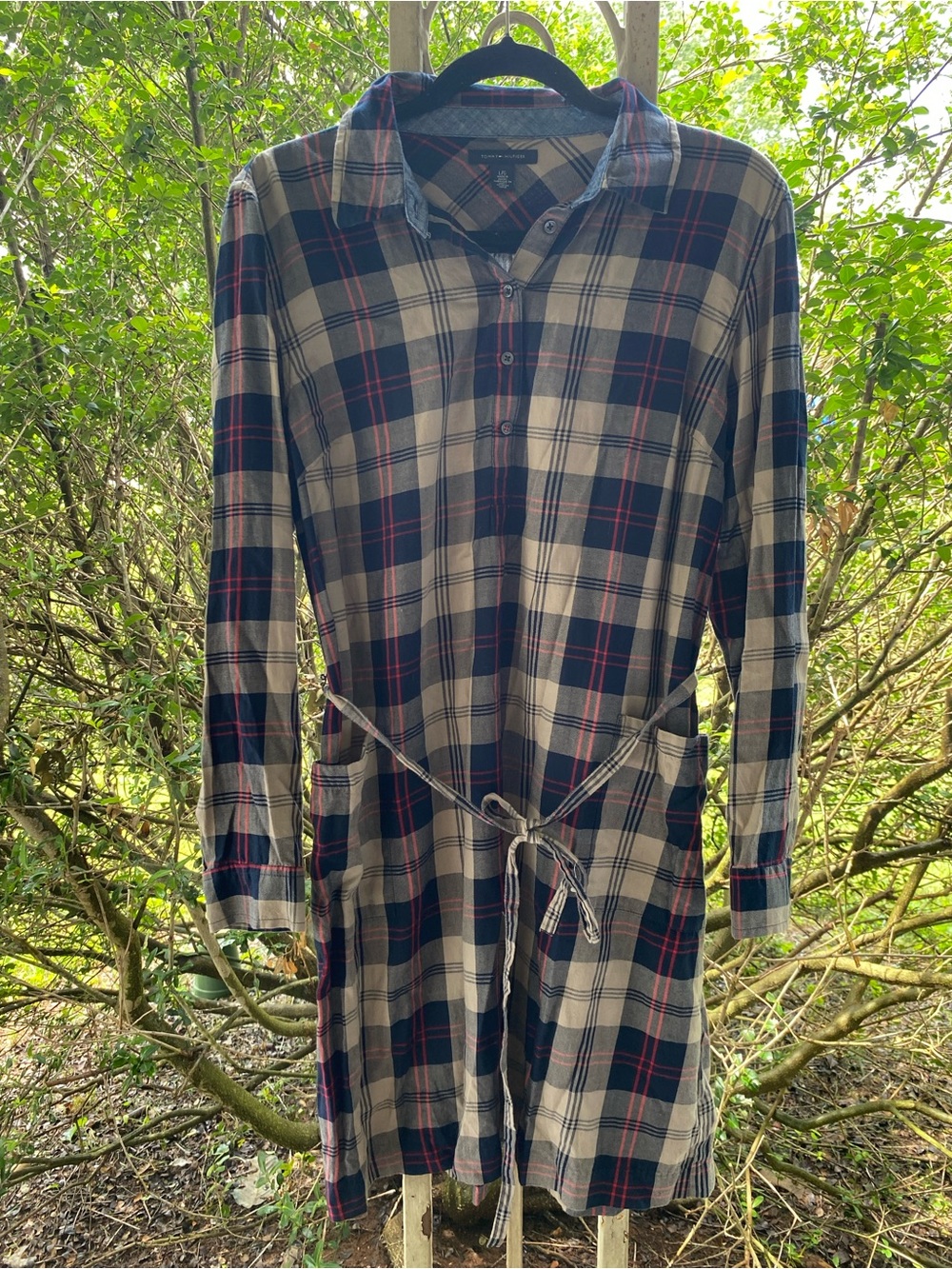 Tommy Hilfiger Plaid Button-Front Shirt Dress with Tie Waist - Picture 1 of 3